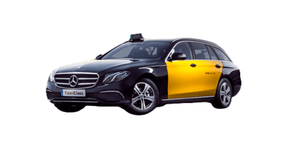 Taxi Mercedes en Barcelona, un vehículo elegante y de alta gama, diseñado para ofrecer un servicio premium con comodidad y estilo por la ciudad.